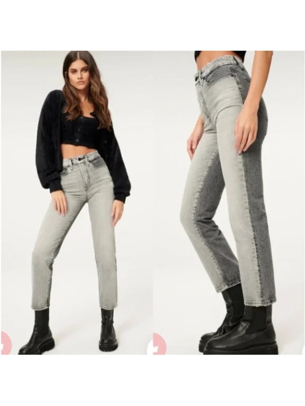 Good American Two Tone Jeans Vintage Black Gray 24 00